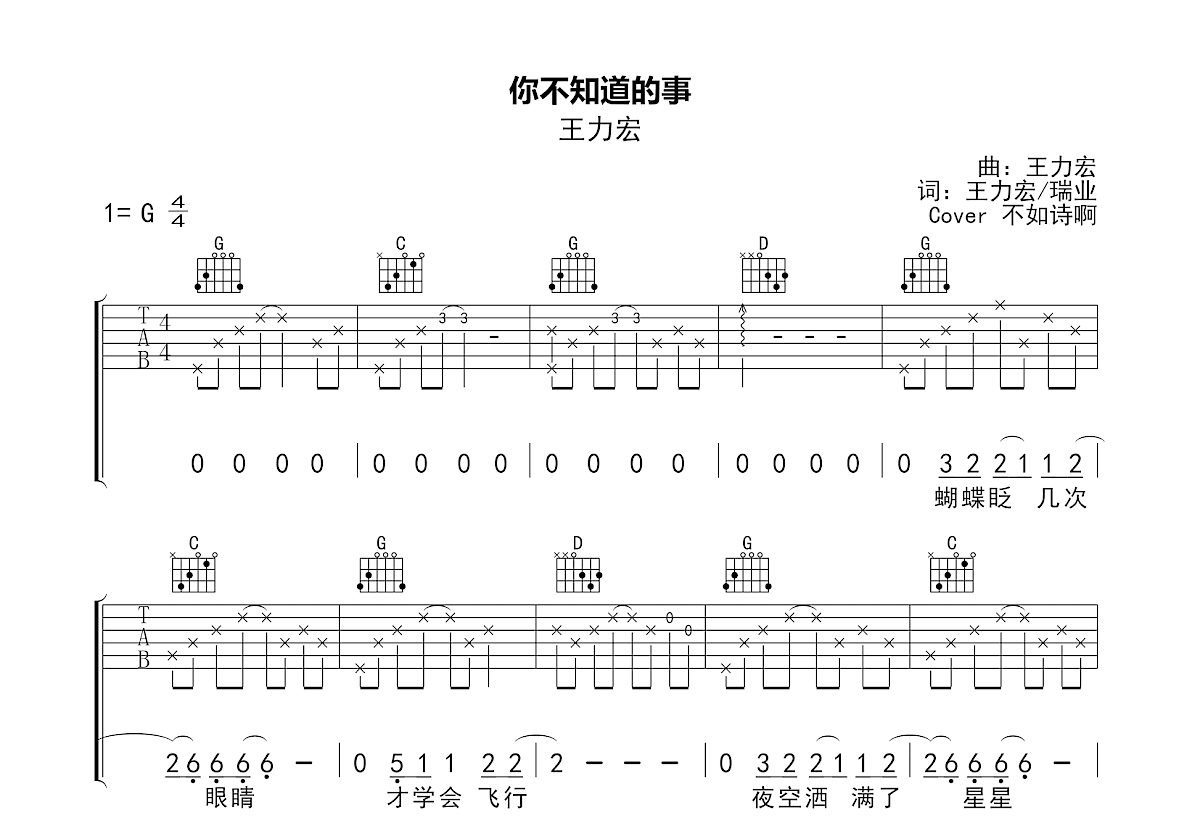 你不知道的事吉他谱预览图