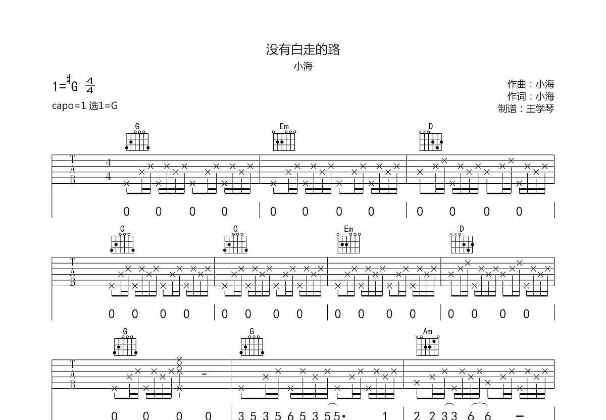 没有白走的路吉他谱预览图