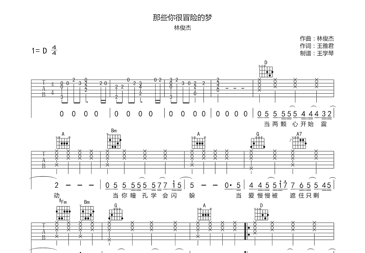 那些你很冒险的梦吉他谱预览图