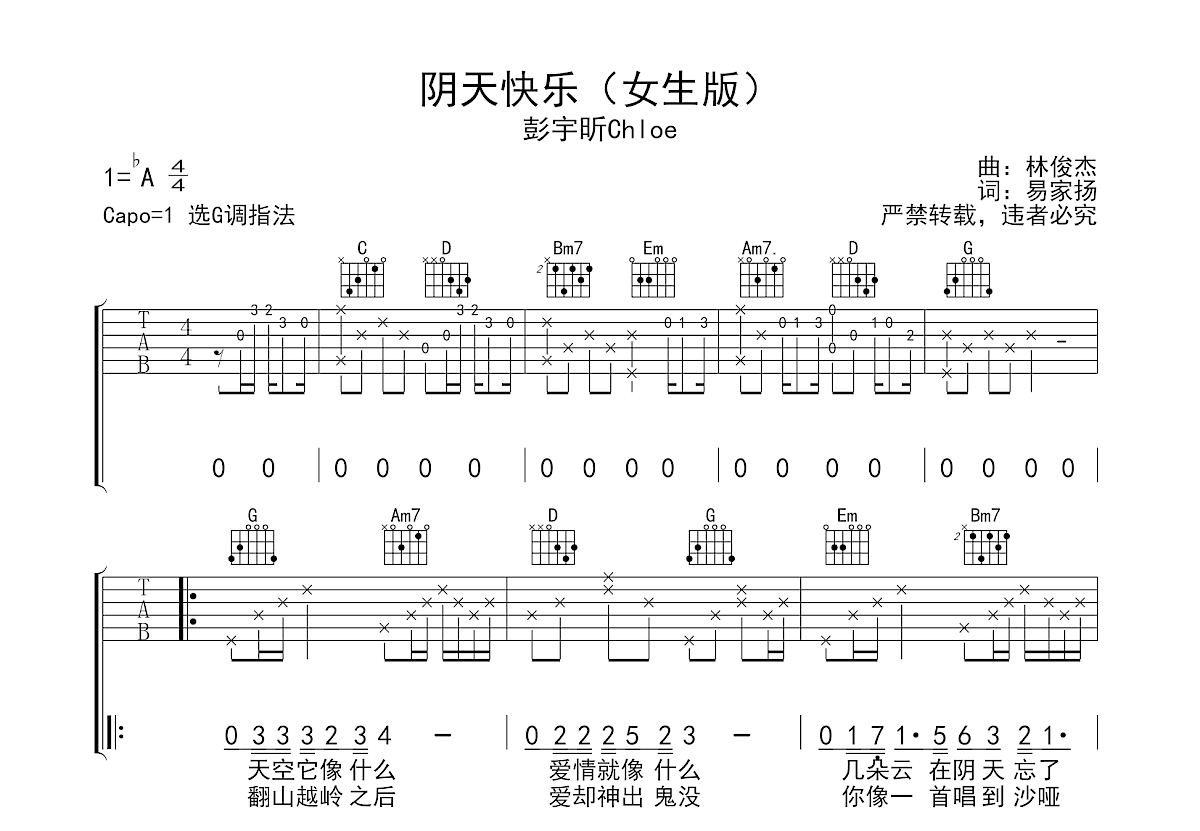 阴天快乐吉他谱预览图