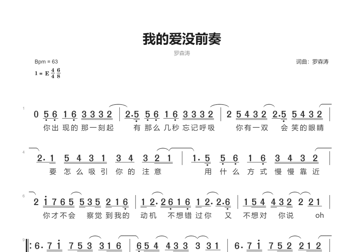 我的爱没前奏简谱预览图