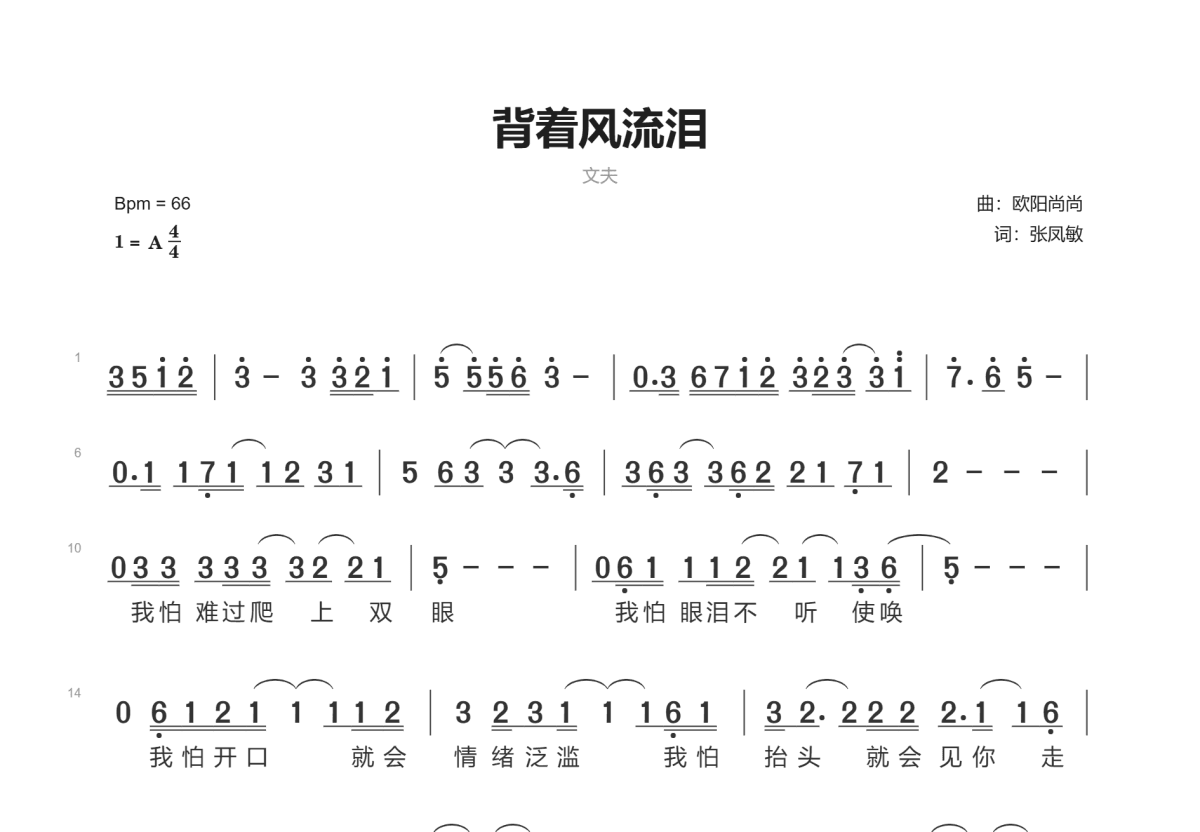 背着风流泪简谱预览图