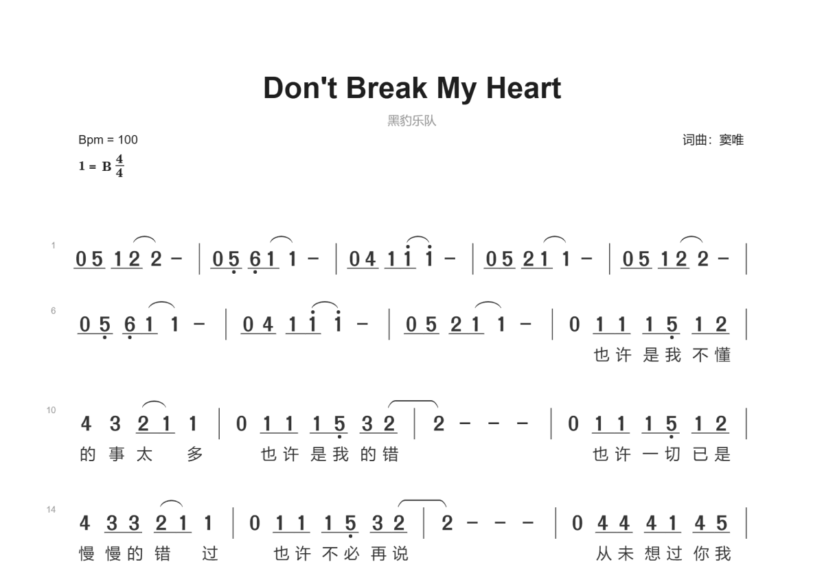 Don't Break My Heart简谱预览图