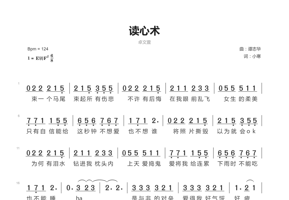 读心术简谱预览图