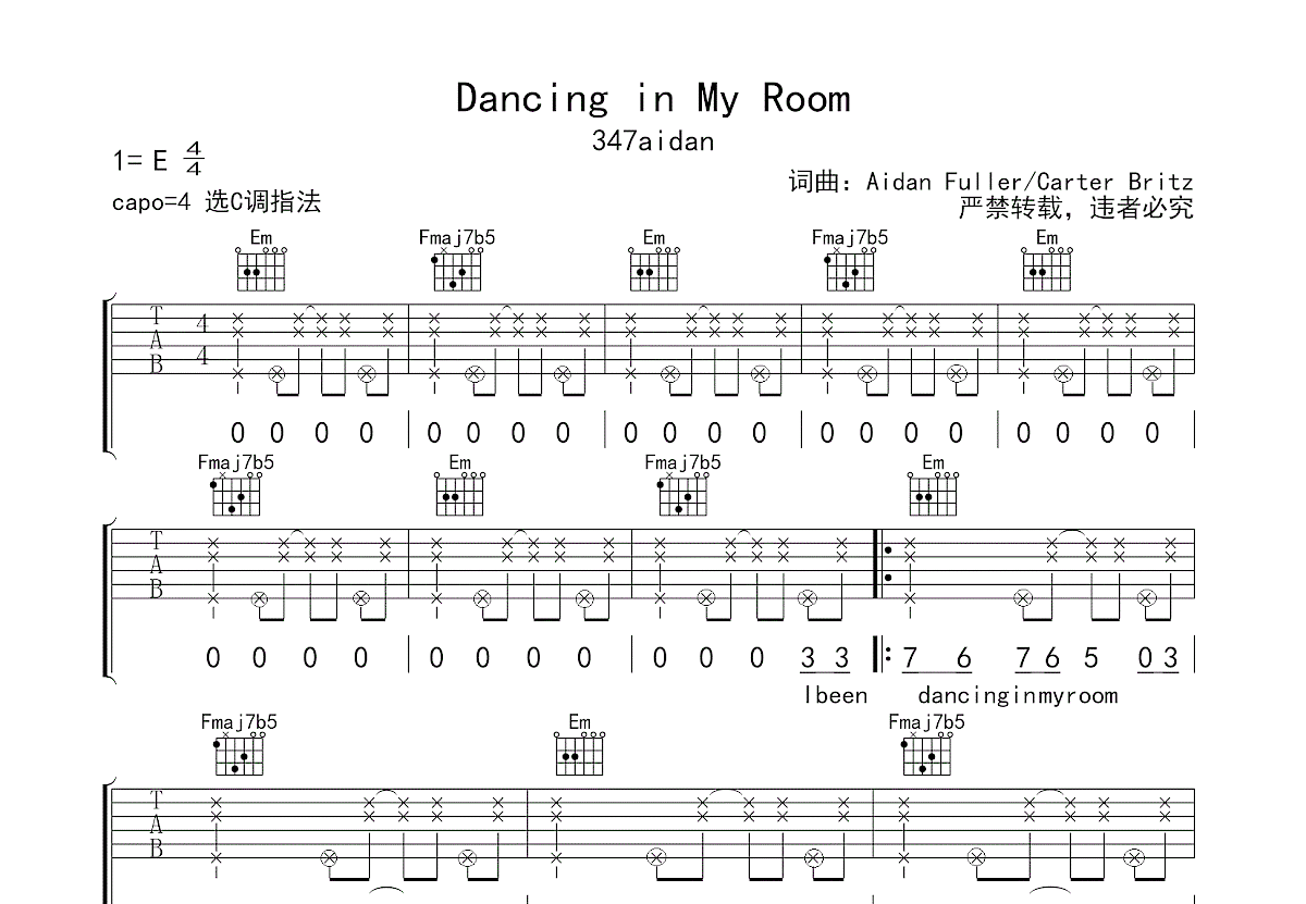 Dancing in My Room吉他谱预览图