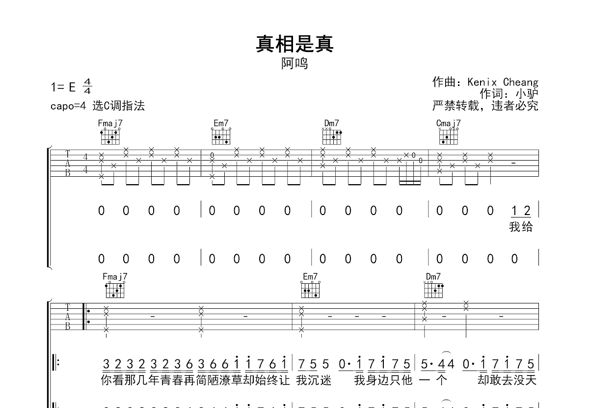 真相是真吉他谱预览图