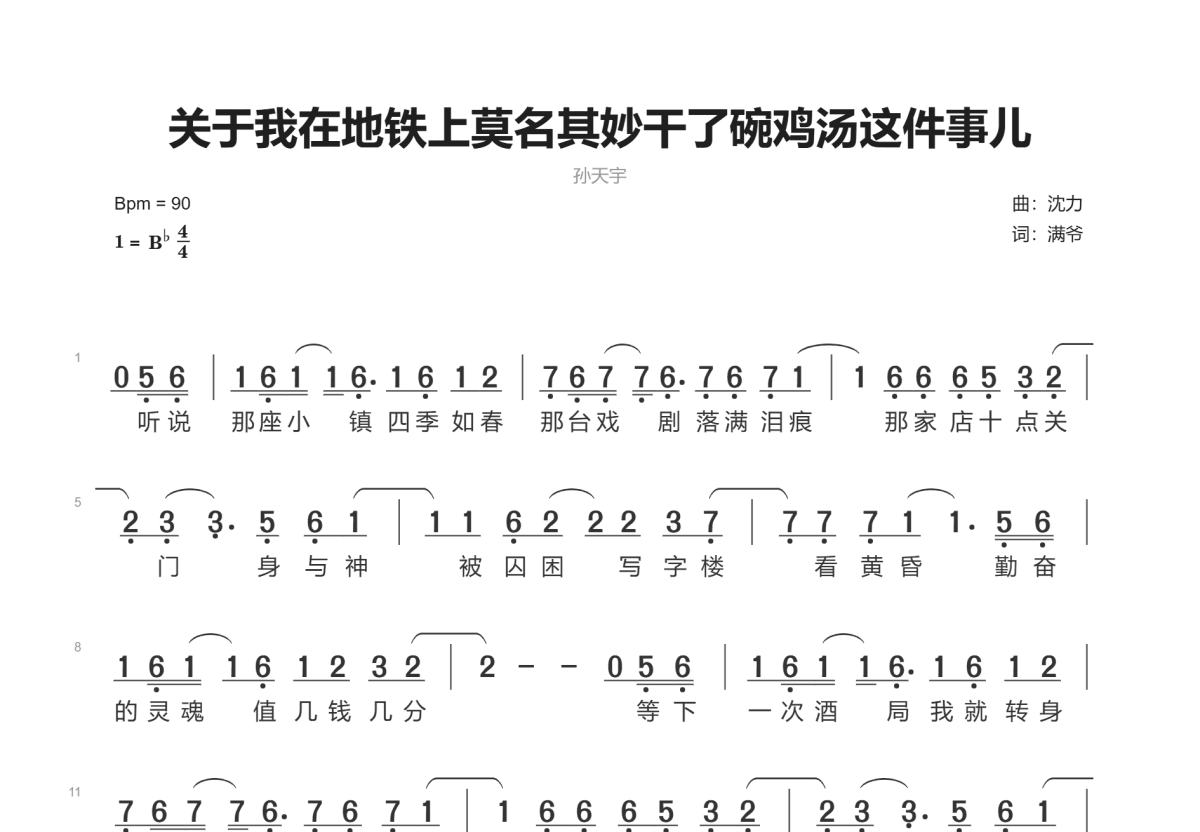 关于我在地铁上莫名其妙干了碗鸡汤这件事儿简谱预览图