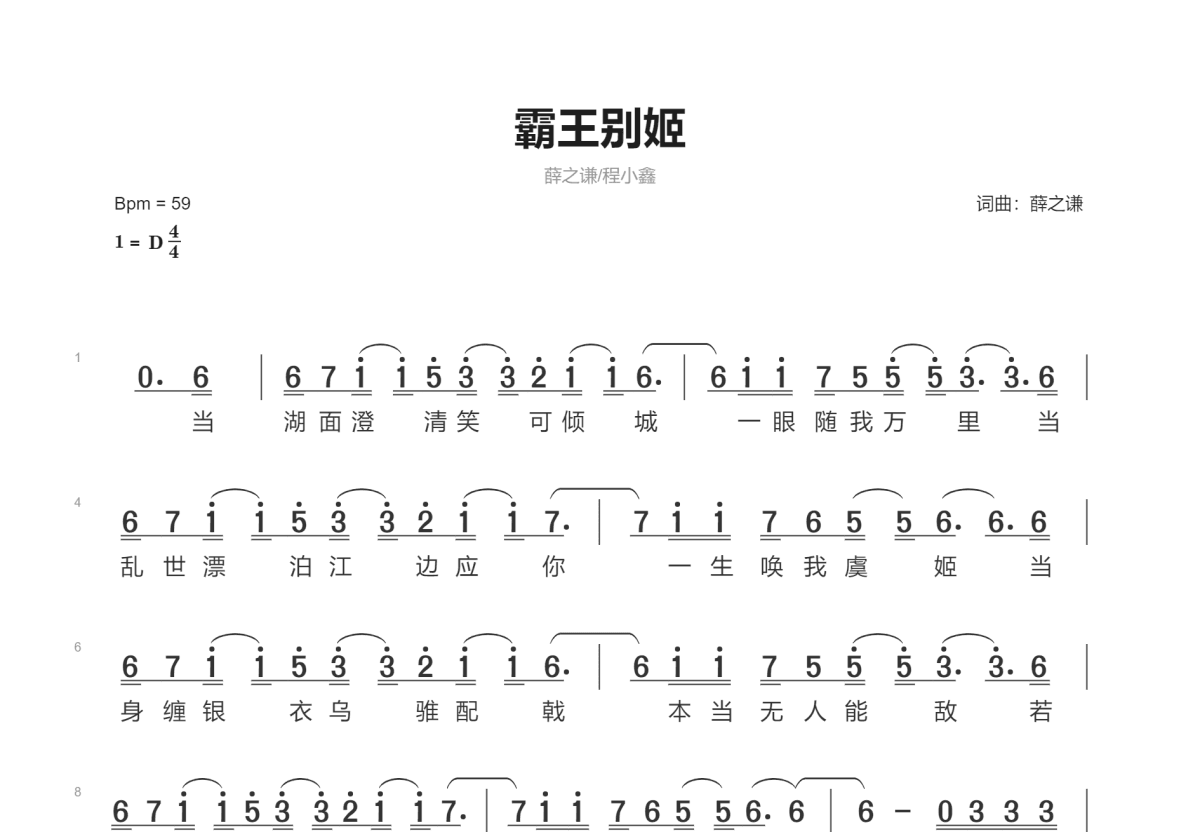 霸王别姬简谱预览图