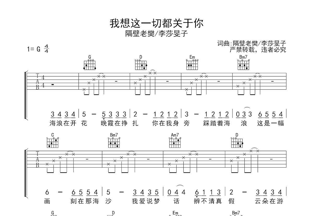 我想这一切都关于你吉他谱预览图