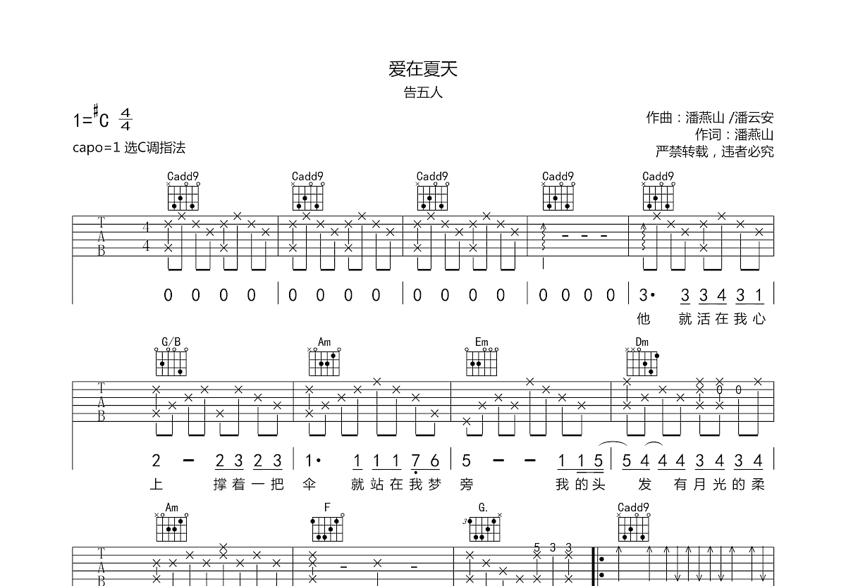 爱在夏天吉他谱预览图