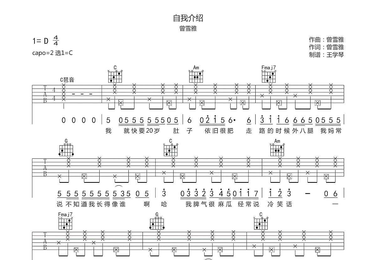 自我介绍吉他谱预览图