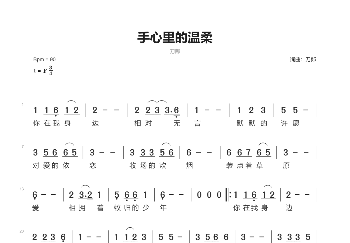 手心里的温柔简谱预览图