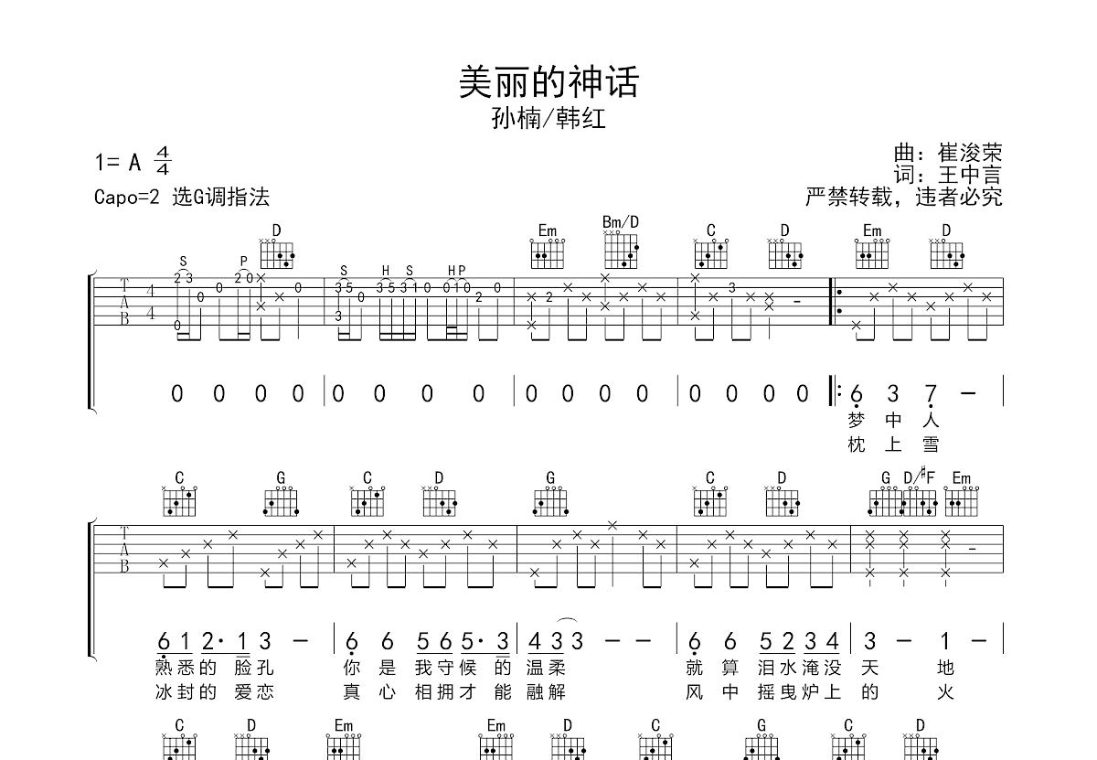 美丽的神话吉他谱预览图