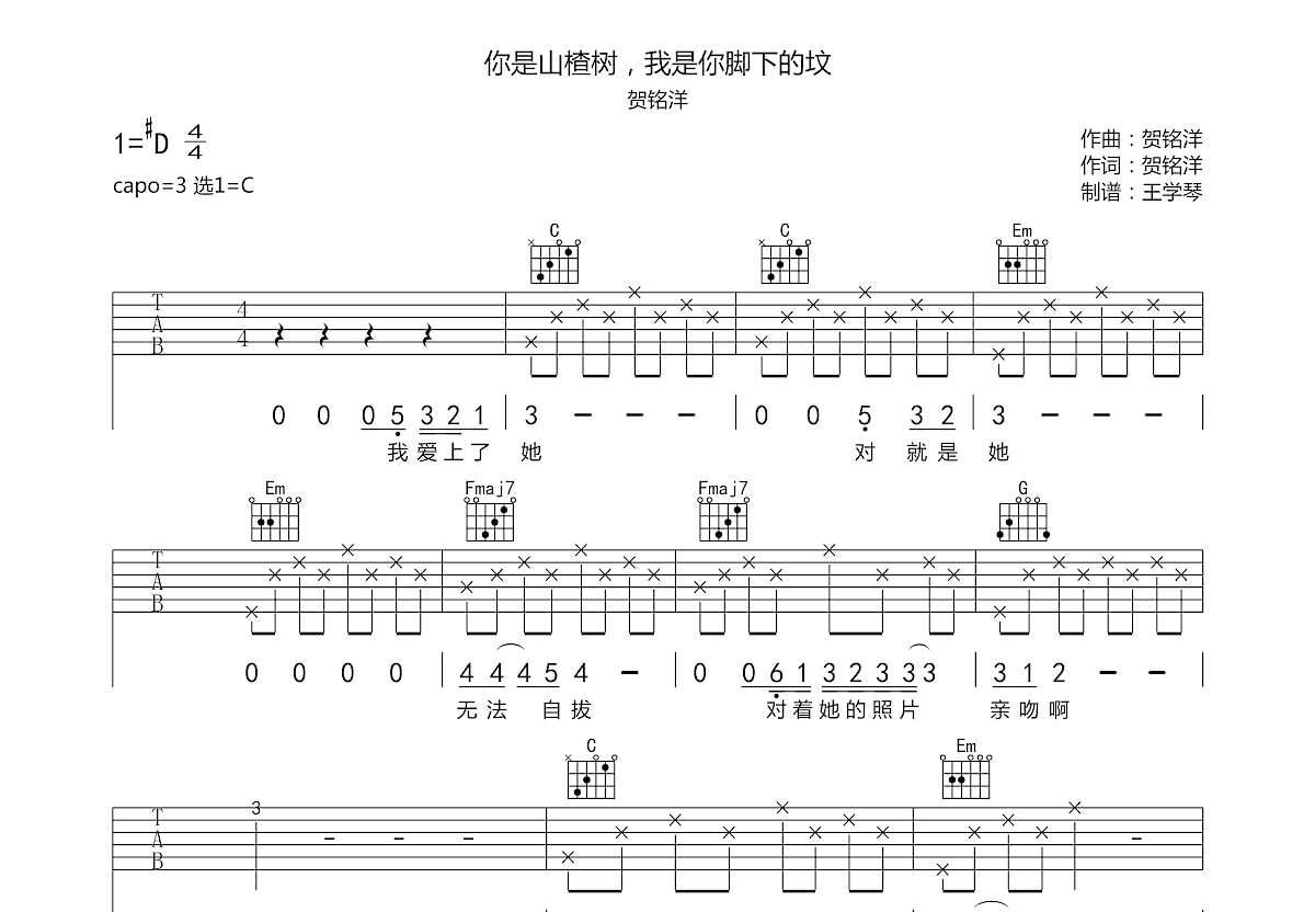你是山楂树，我是你脚下的坟吉他谱预览图