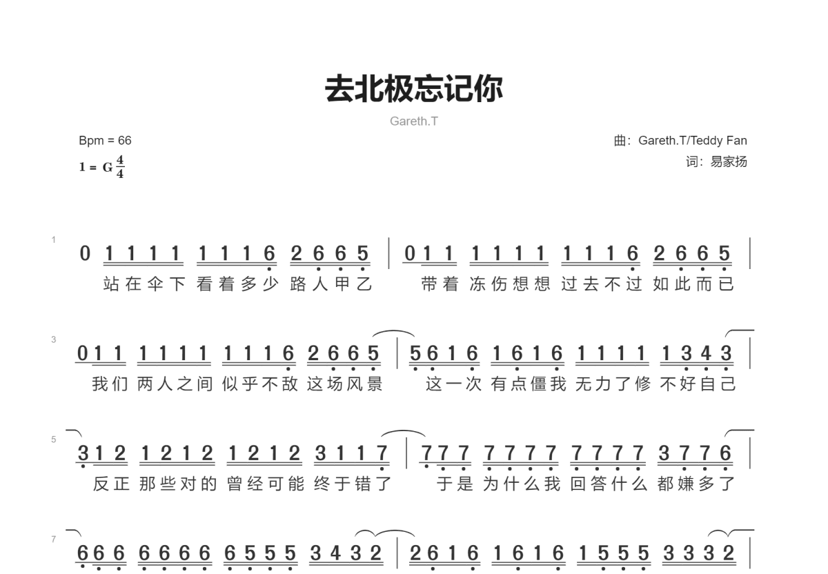 去北极忘记你简谱_Gareth.T