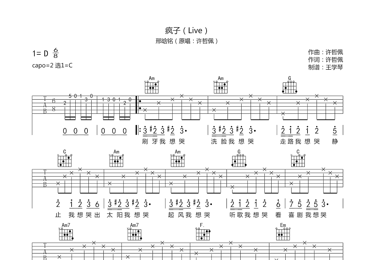 疯子吉他谱预览图