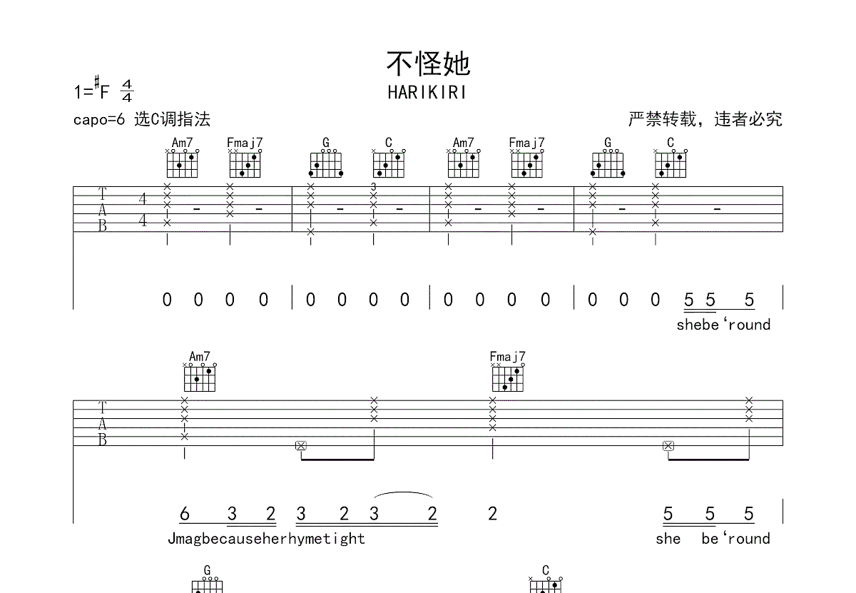 不怪她吉他谱预览图