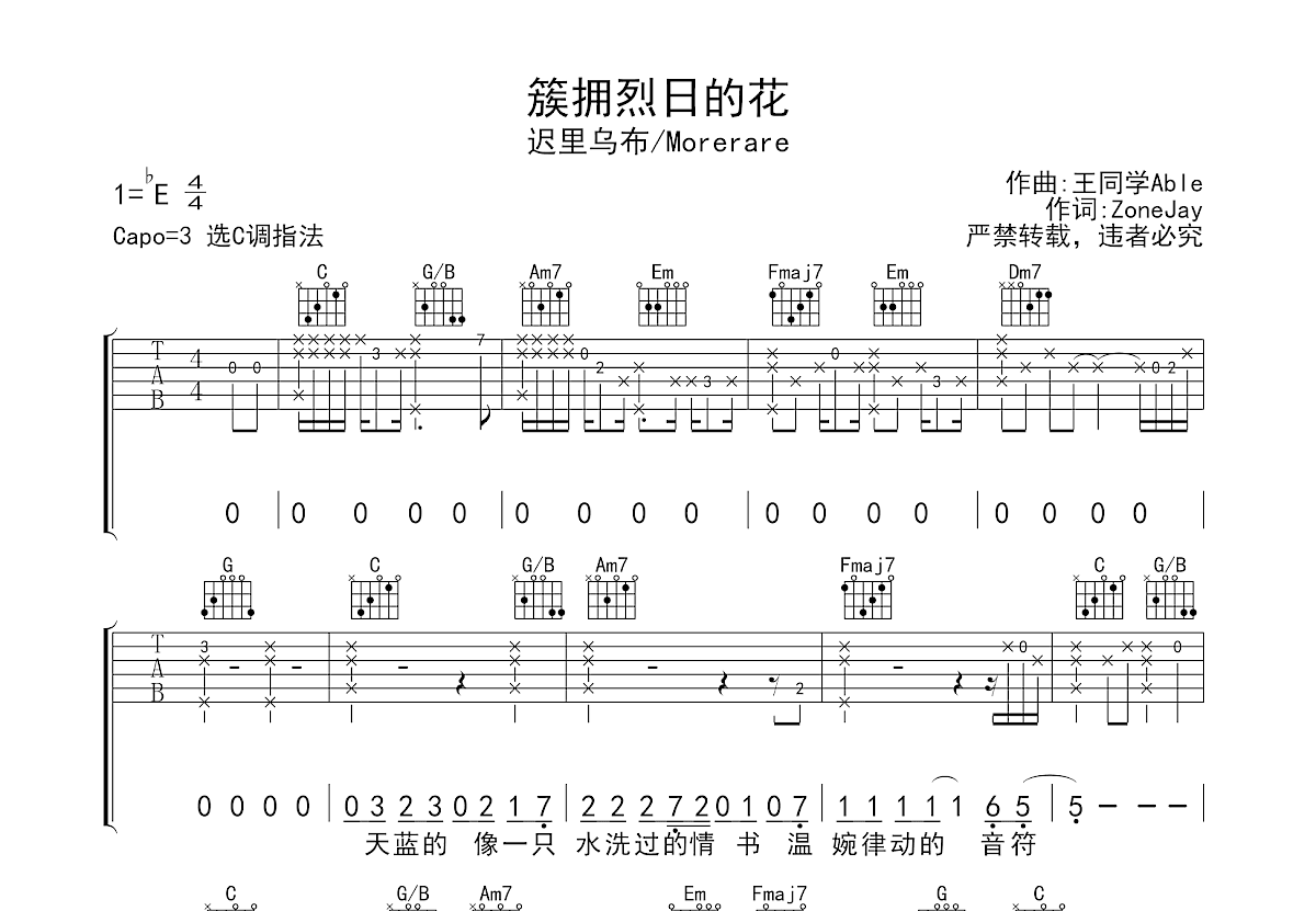 簇拥烈日的花吉他谱预览图