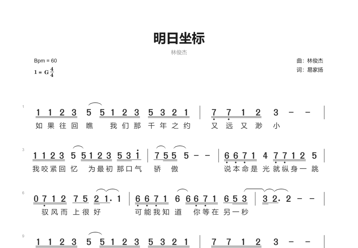 明日坐标简谱_林俊杰