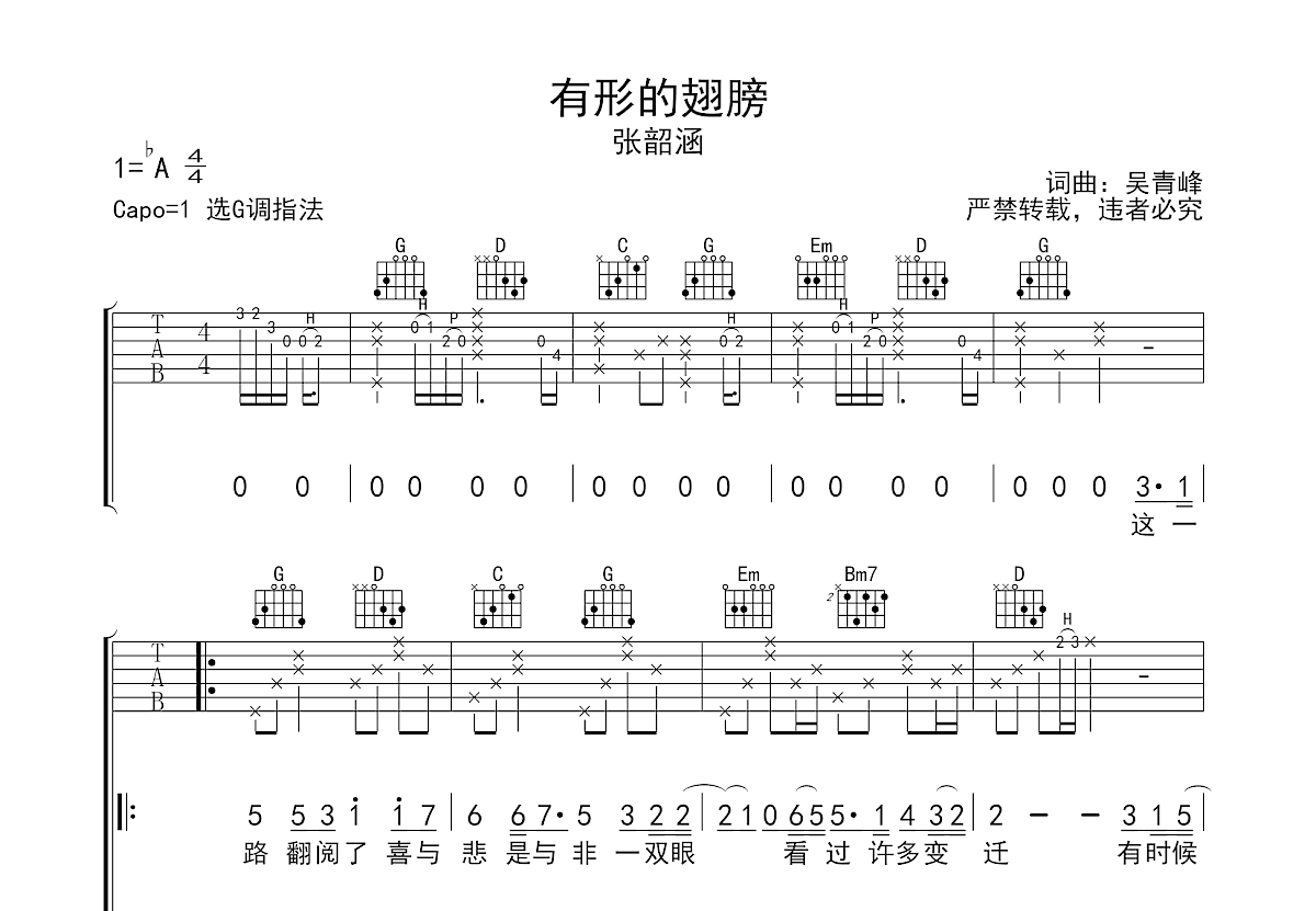 有形的翅膀吉他谱预览图