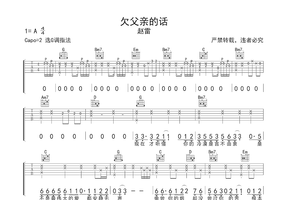 欠父亲的话吉他谱预览图