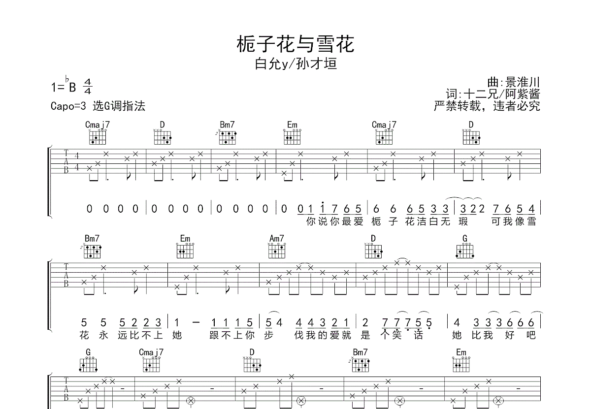 栀子花与雪花吉他谱预览图