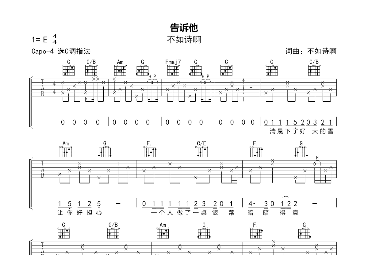 告诉他吉他谱预览图