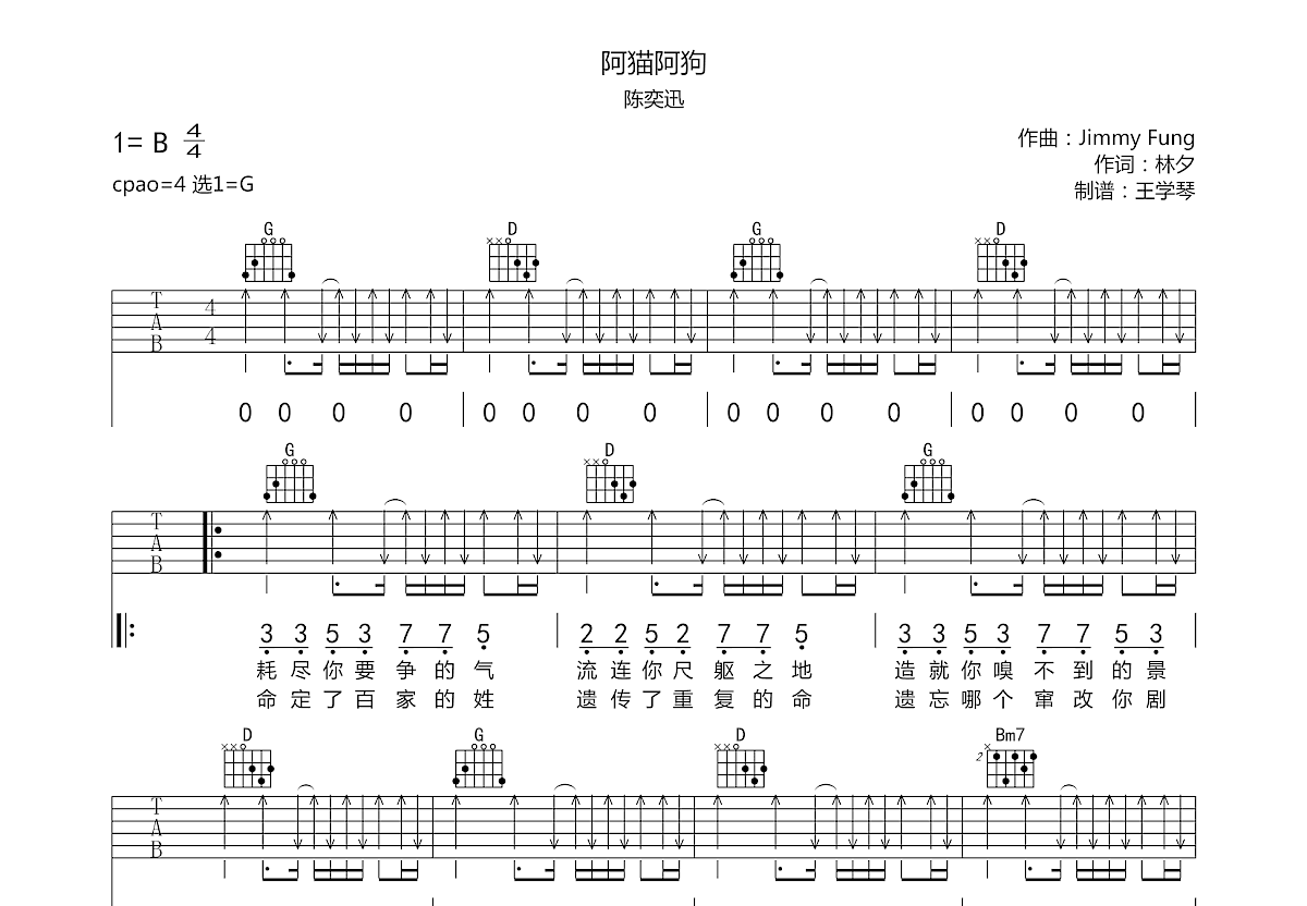 阿猫阿狗吉他谱预览图