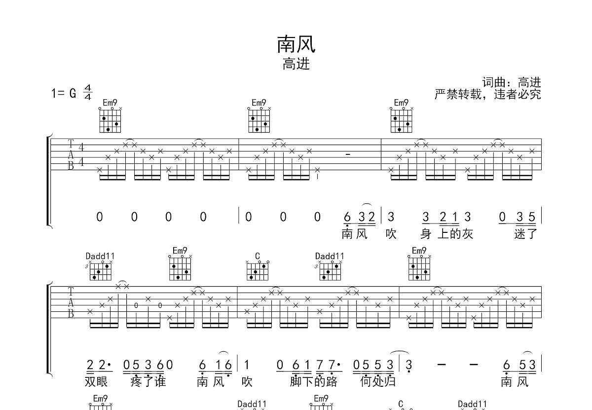 南风吉他谱预览图