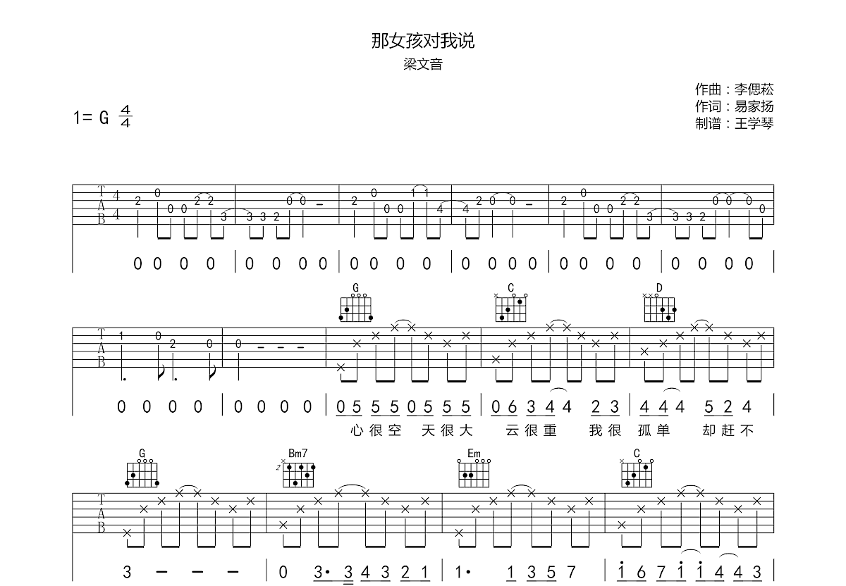 那女孩对我说吉他谱预览图