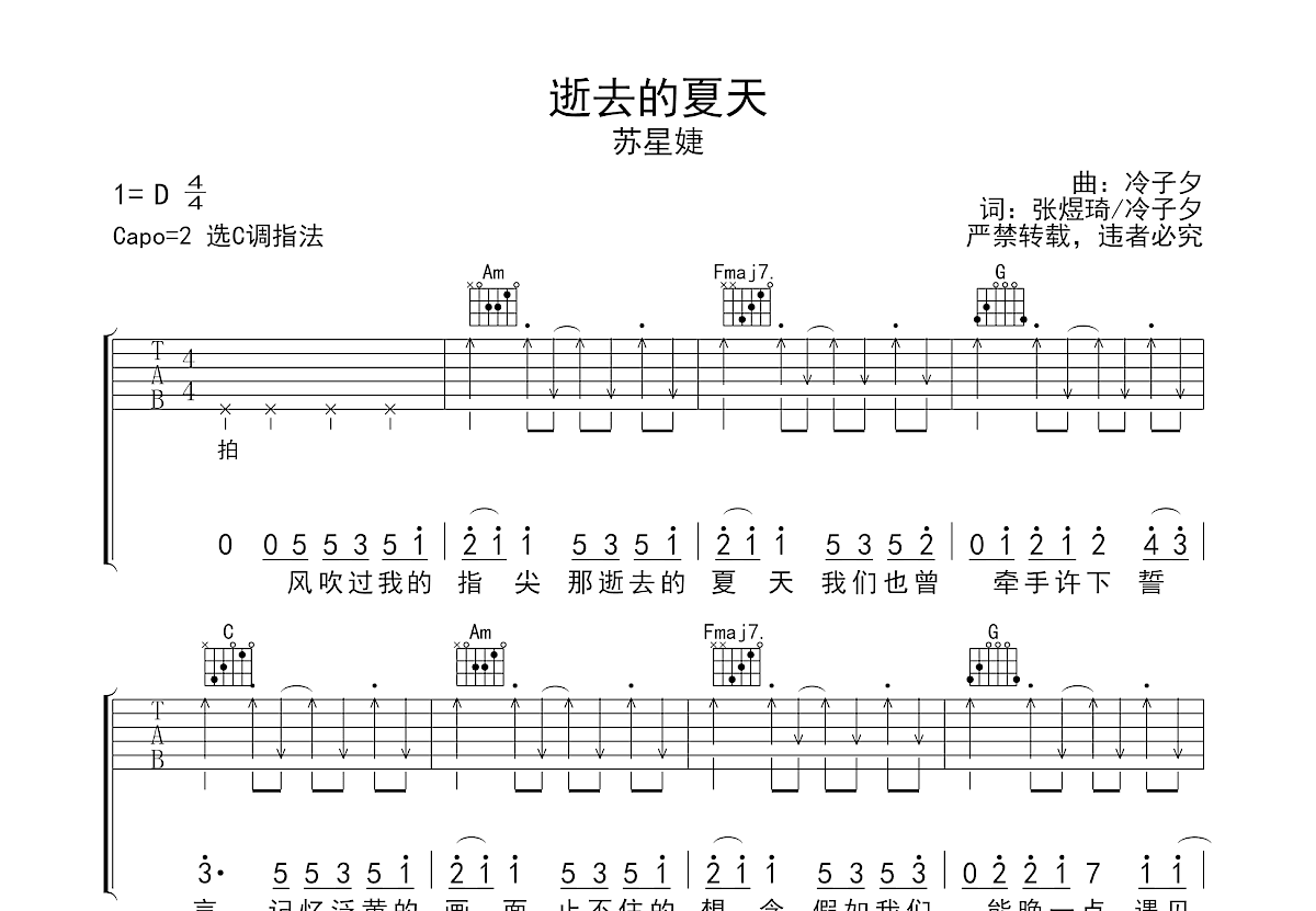 逝去的夏天吉他谱预览图