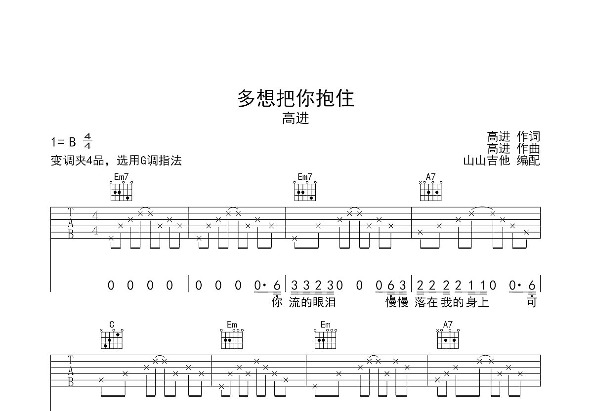 多想把你抱住吉他谱预览图