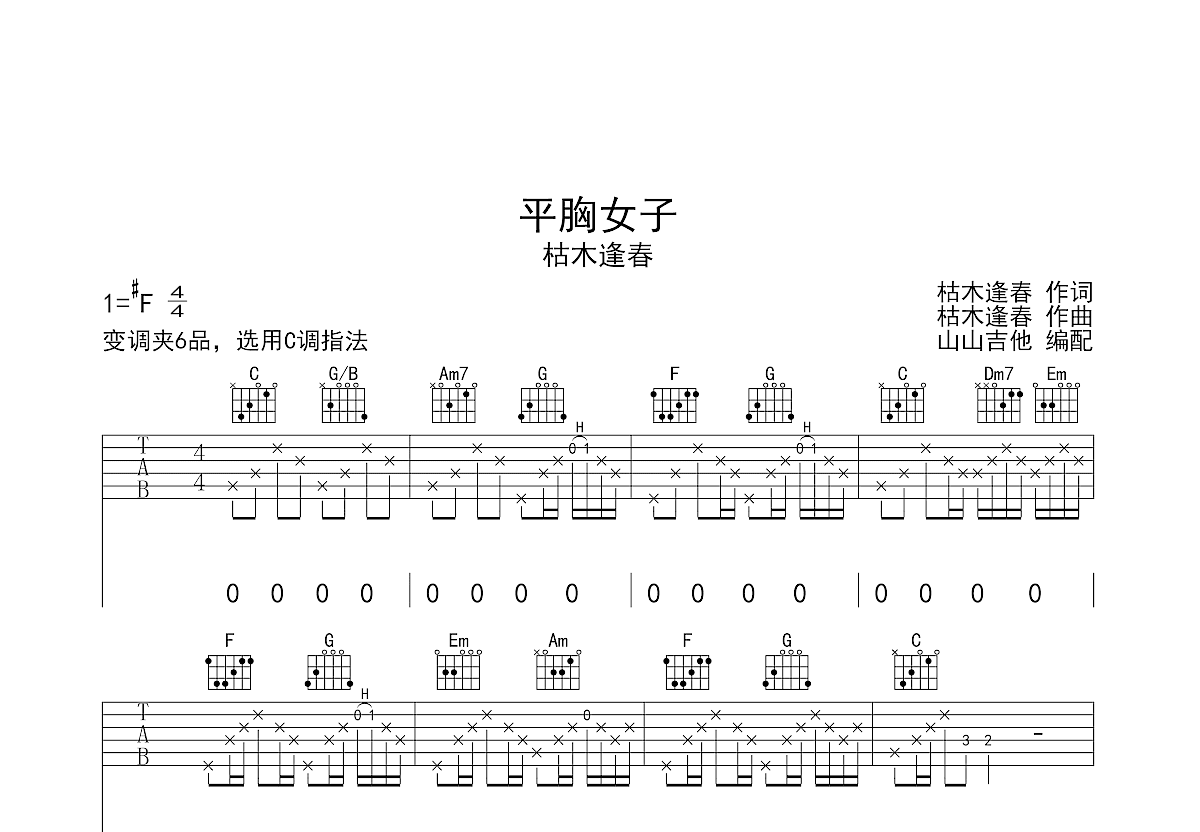 平胸女子吉他谱预览图