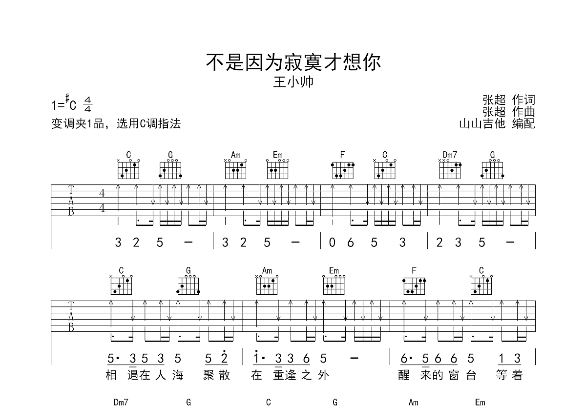 不是因为寂寞才想你吉他谱预览图