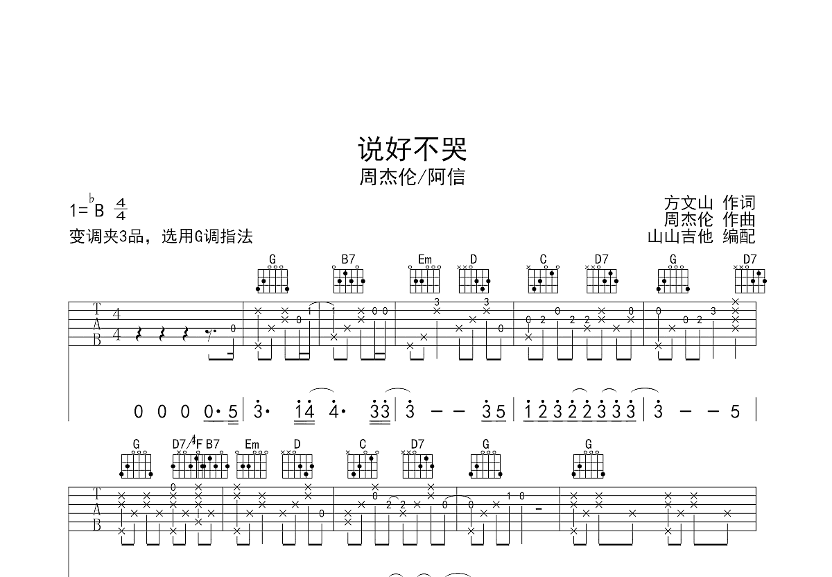 说好不哭吉他谱预览图