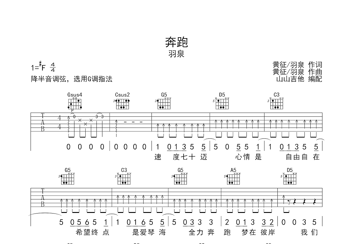 奔跑吉他谱预览图