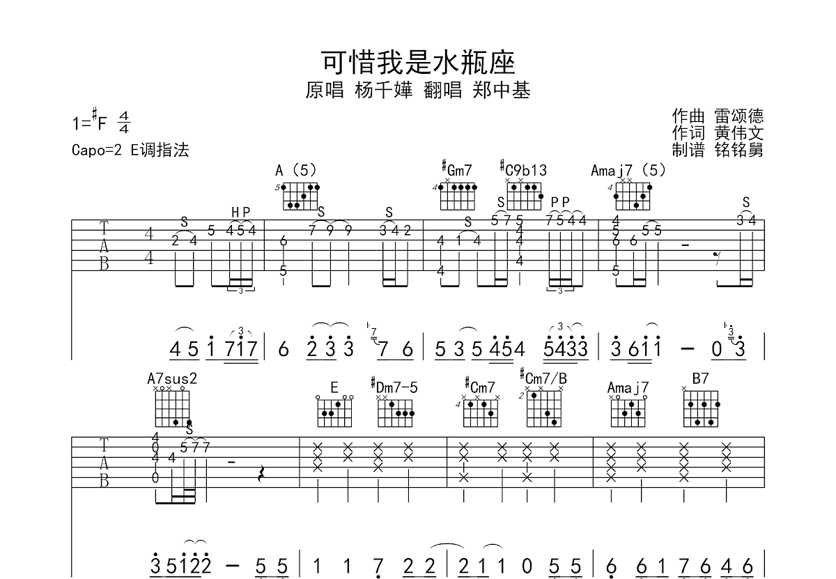 可惜我是水瓶座吉他谱预览图