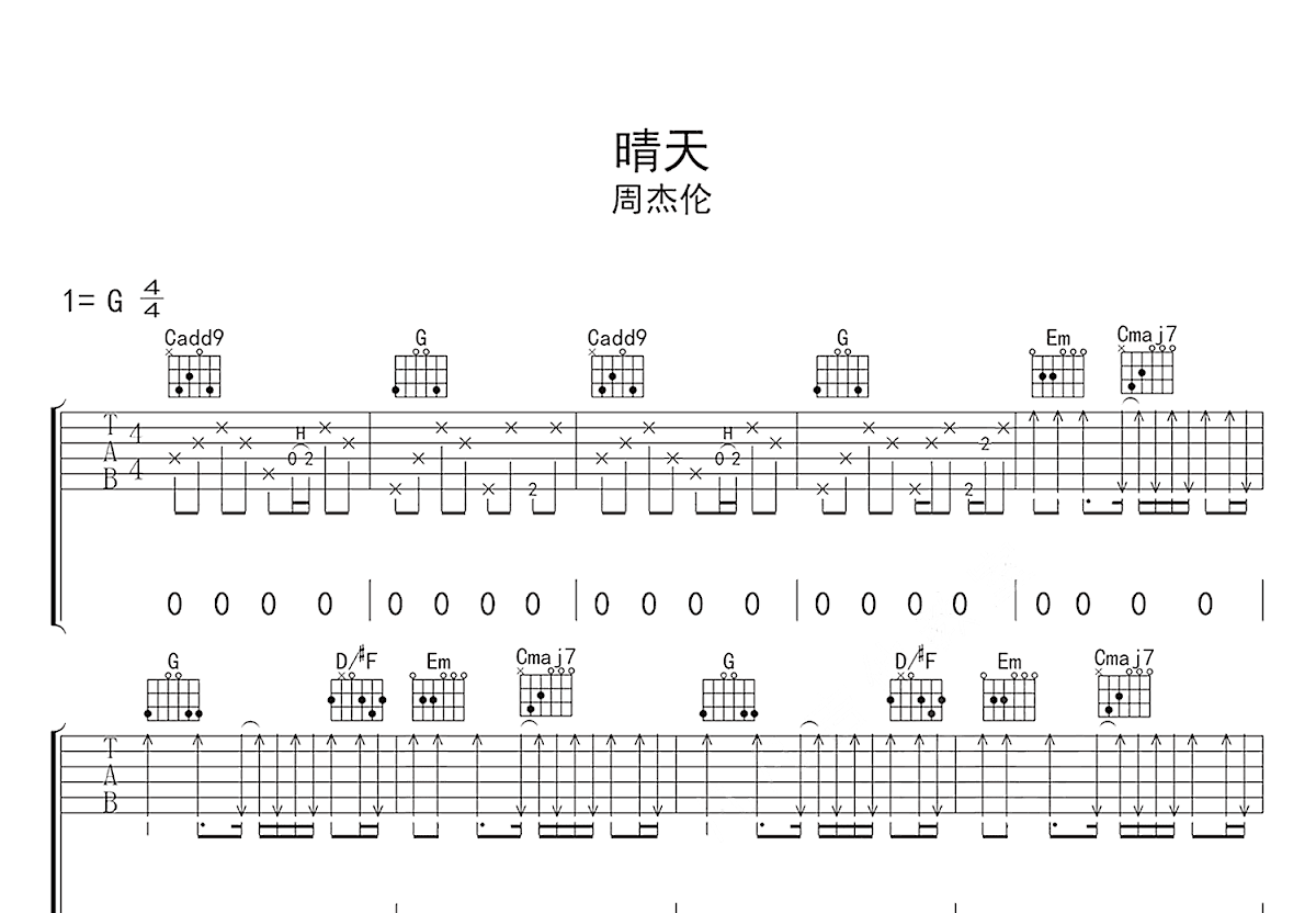 晴天吉他谱预览图