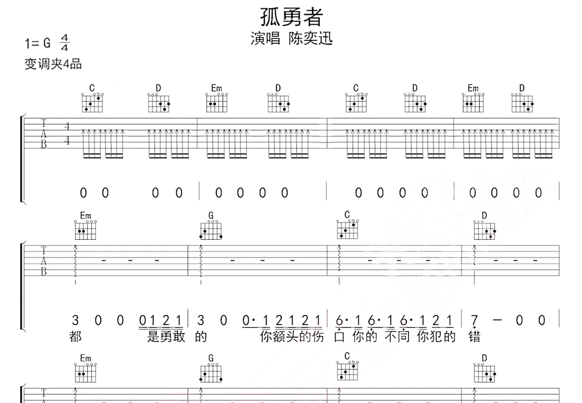 孤勇者吉他谱预览图