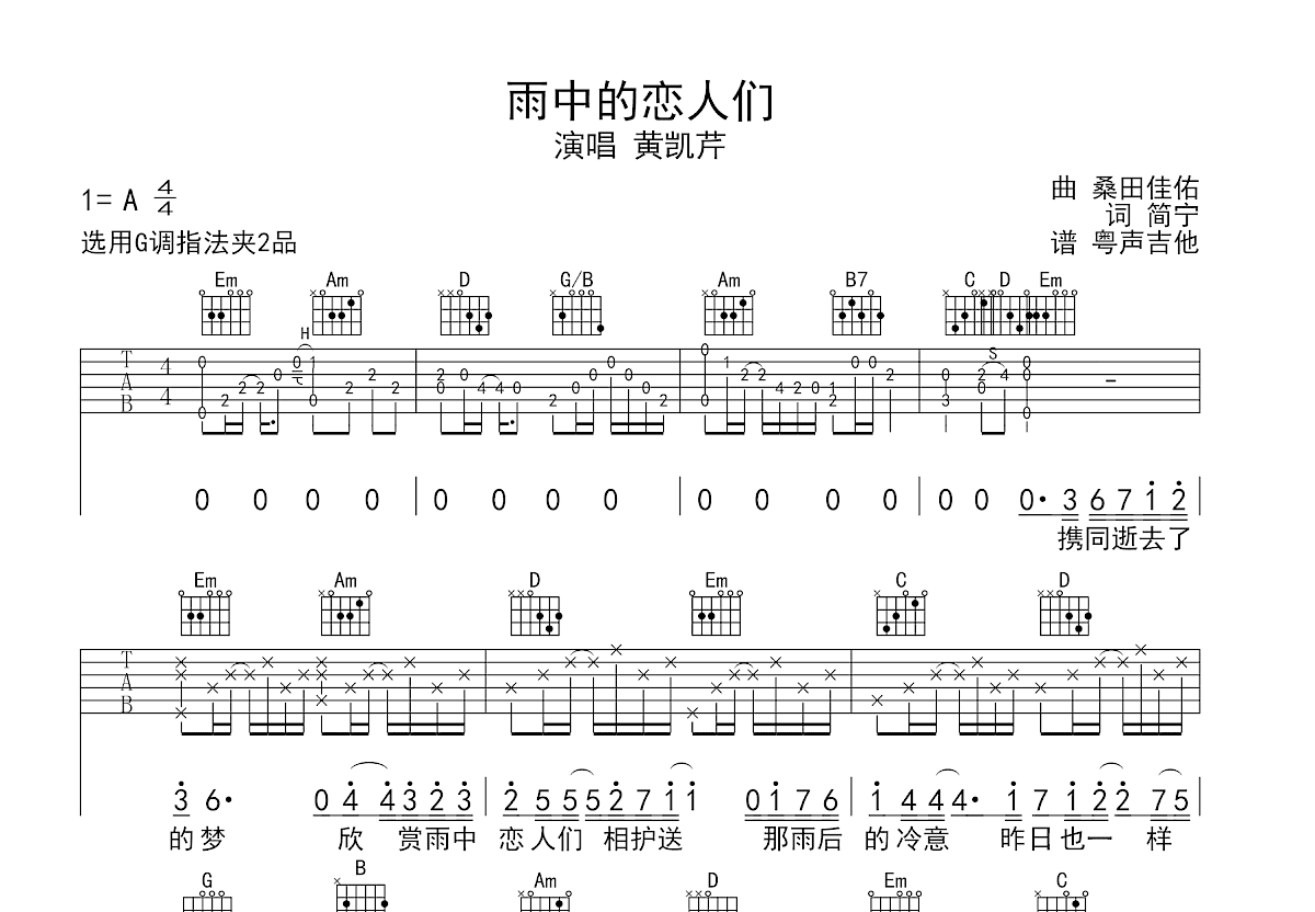 雨中的恋人们吉他谱预览图