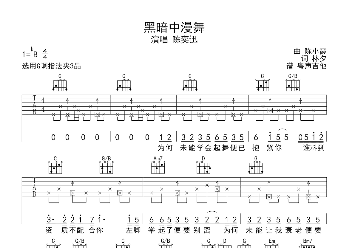 黑暗中漫舞吉他谱预览图