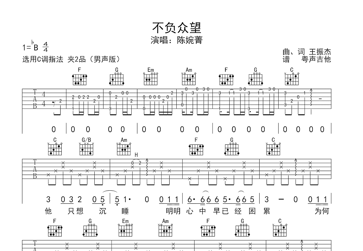 不负众望吉他谱_陈婉菁_C调弹唱