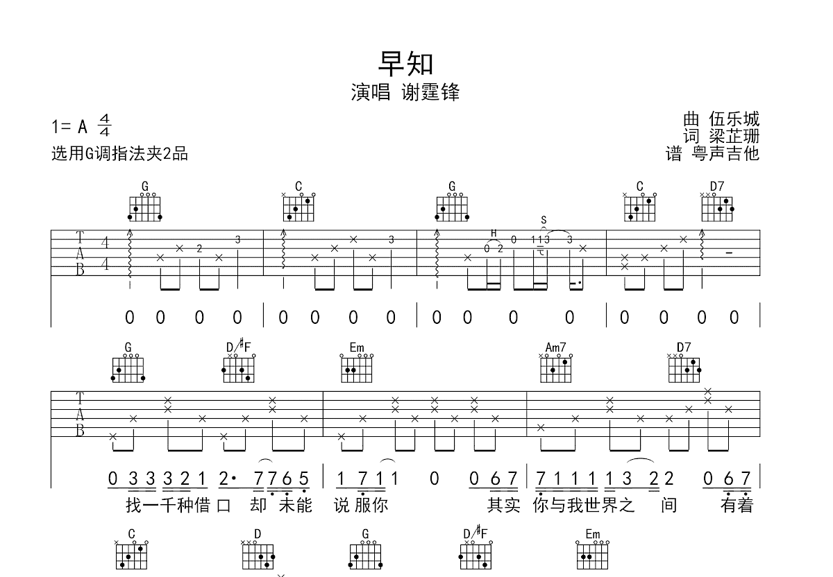 早知吉他谱预览图