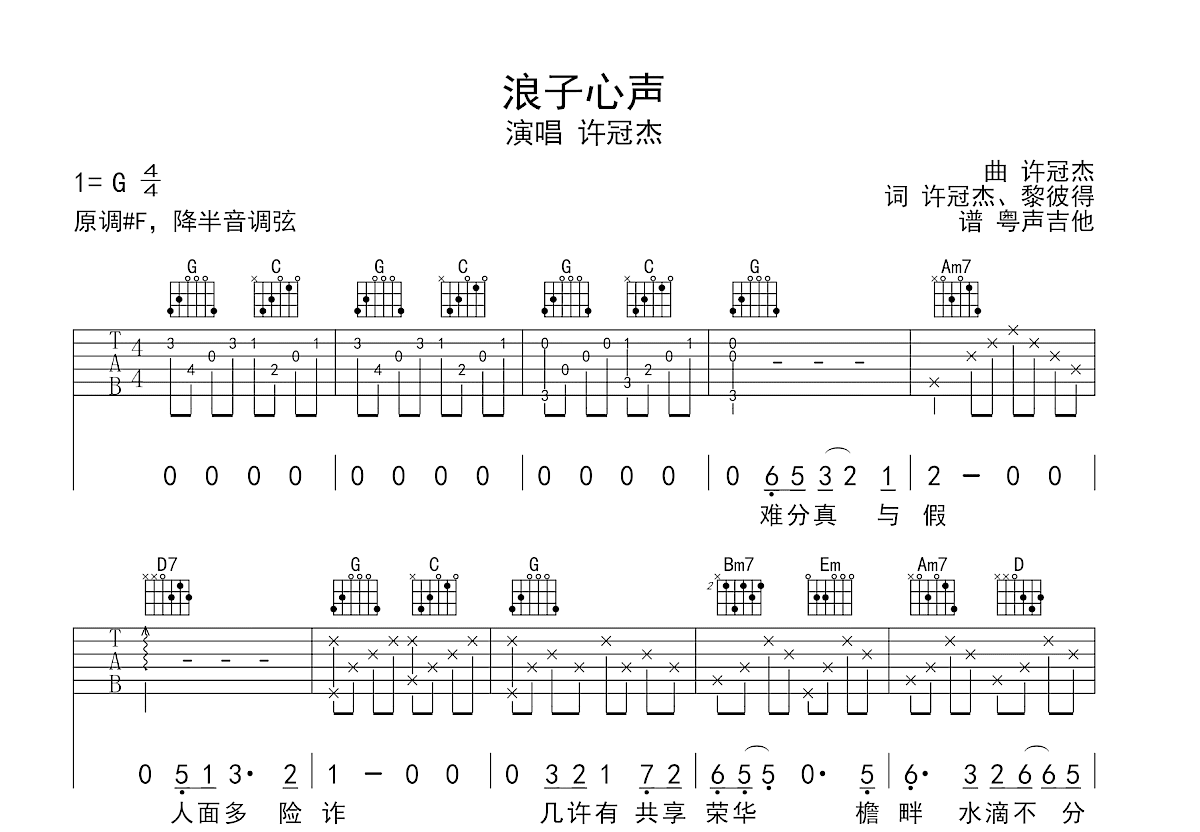 浪子心声吉他谱预览图