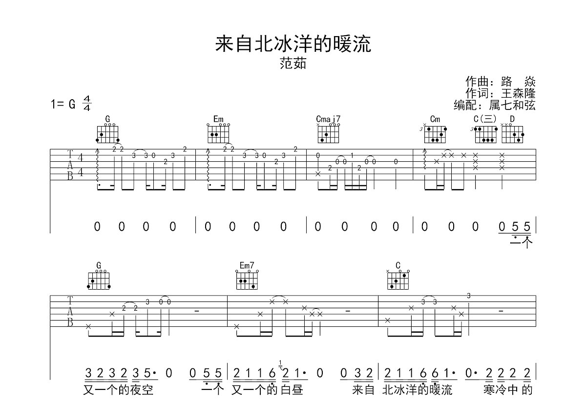 来自北冰洋的暖流吉他谱预览图