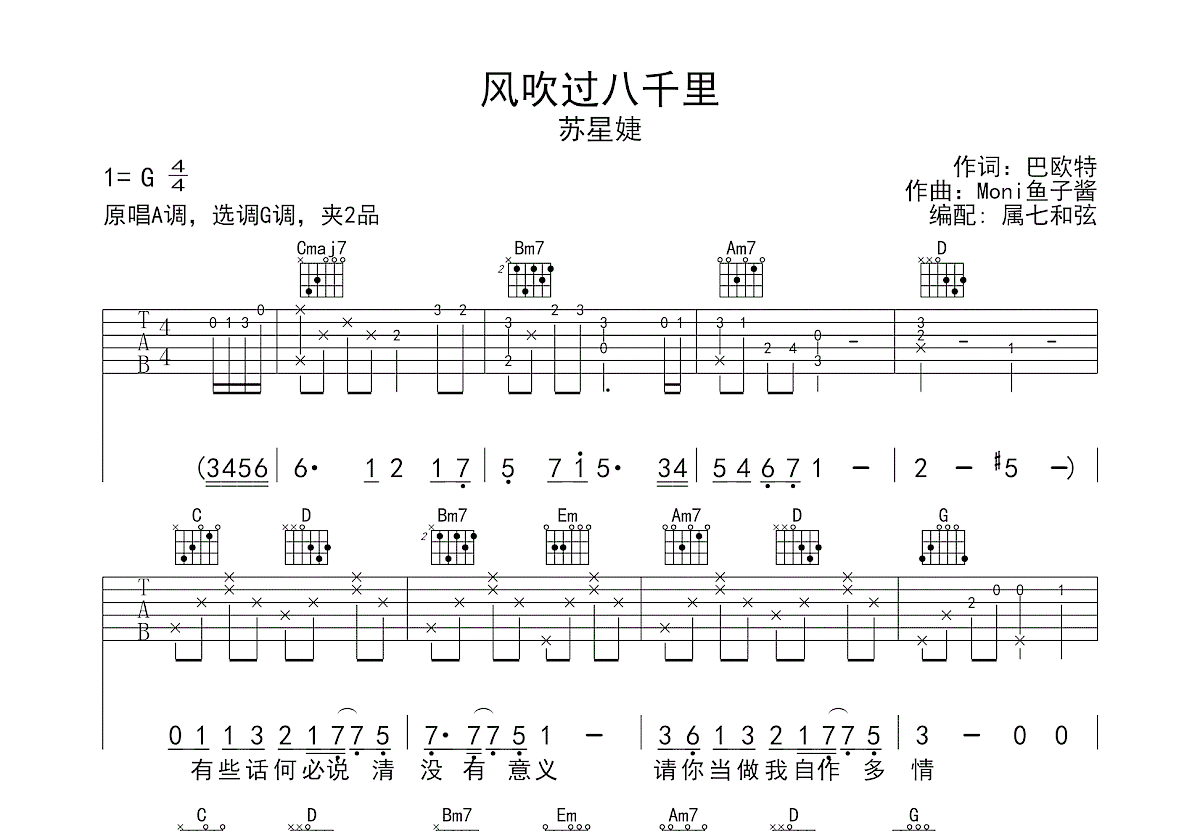 风吹过八千里吉他谱预览图