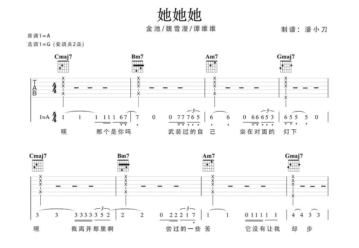 她她她吉他谱预览图