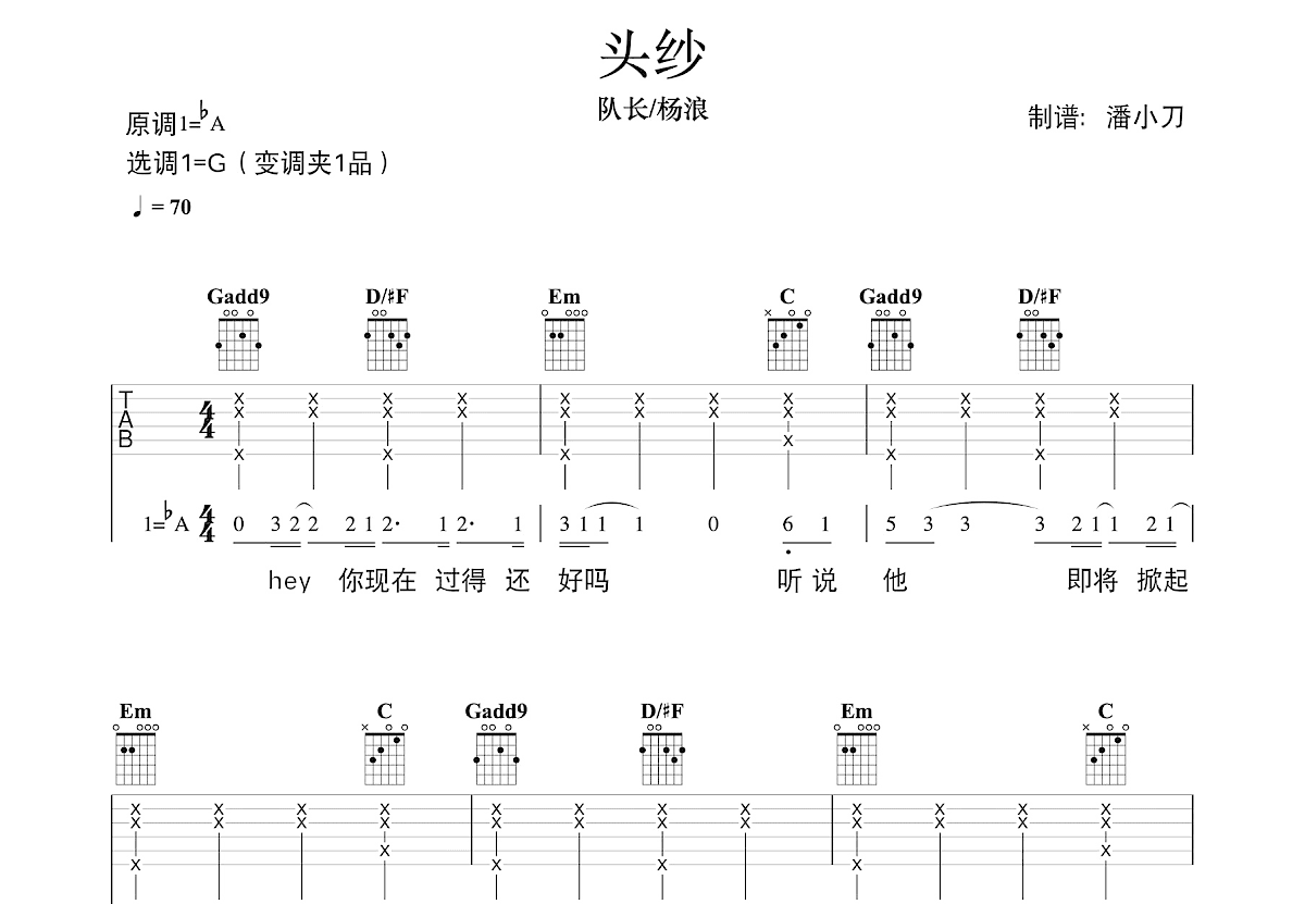 头纱吉他谱预览图