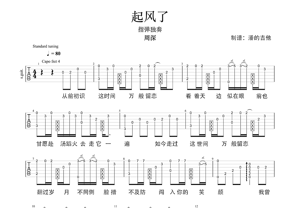 起风了吉他谱预览图