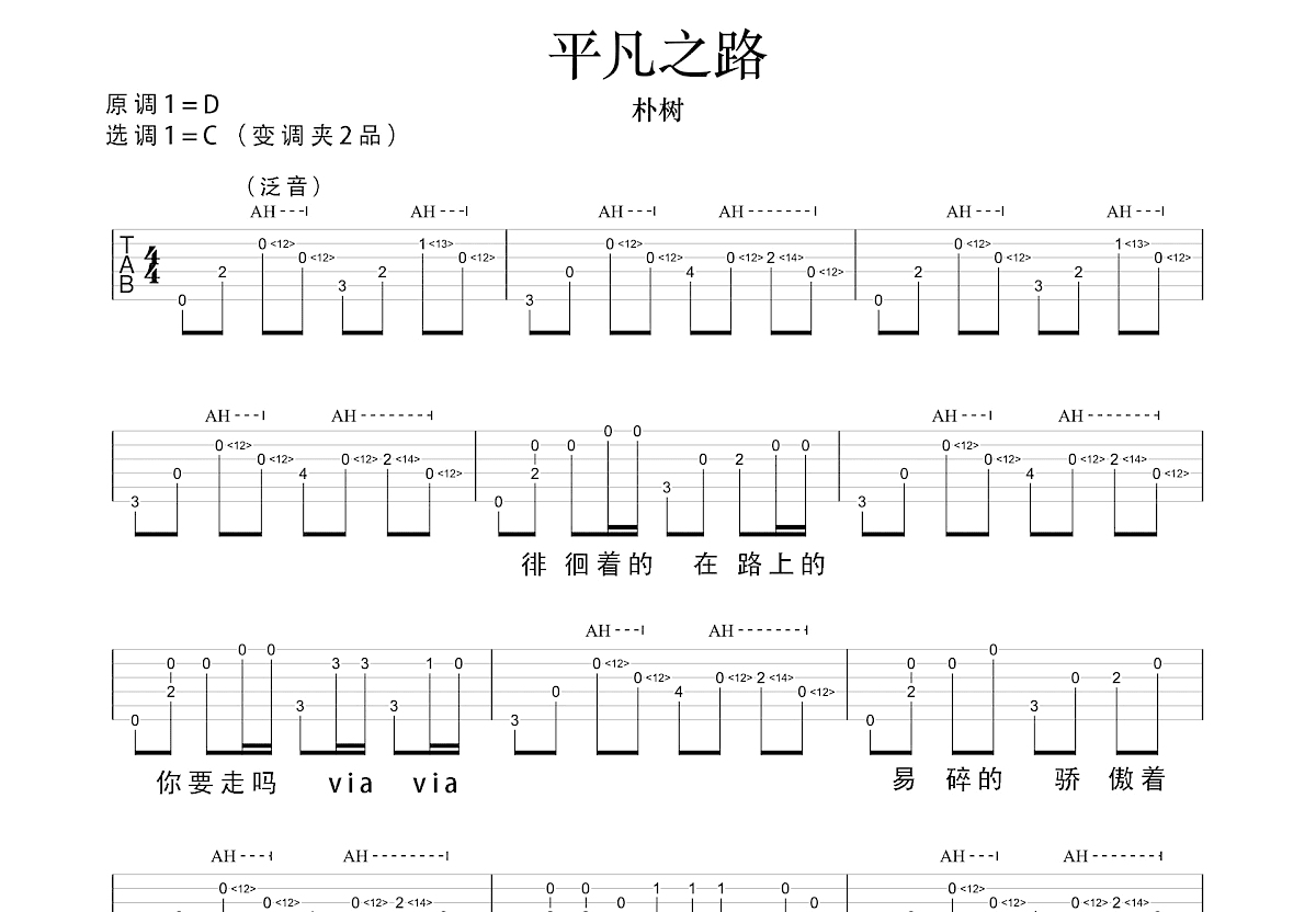 平凡之路吉他谱预览图